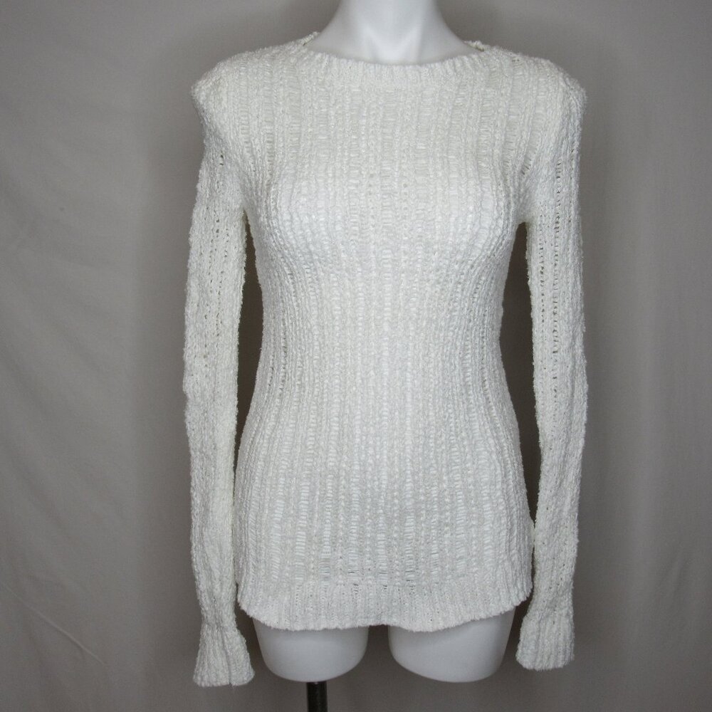 Michael Kors White Long Sleeve Textured Cotton Knit Sweater Women's S Small